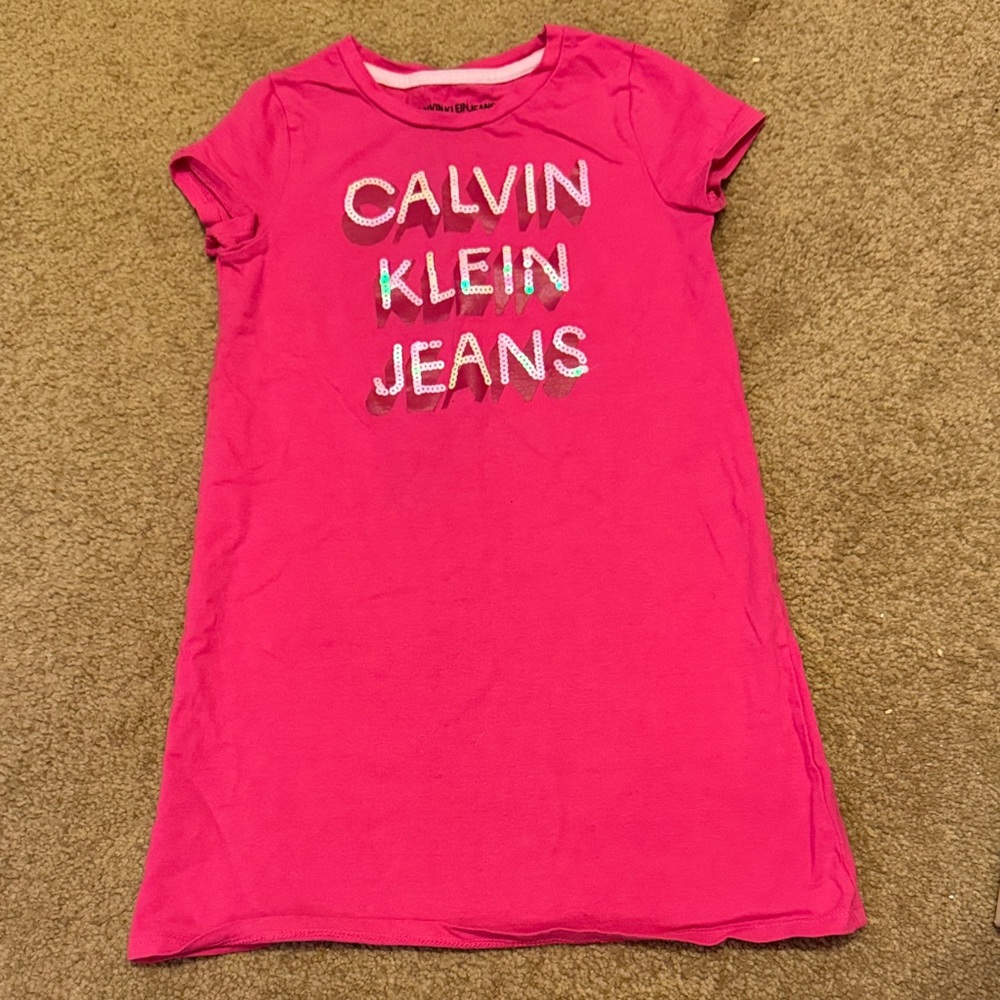 Calvin Klein Jeans Bright Pink Logo Tee Dress